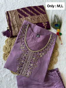 Premium Roman Silk Kurti Set - Handcrafted with Chanderi Jacquard Dupatta for Festive & Daily Wear