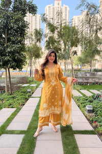 Premium Roman Silk Kurti Set - Heavy Embroidered Festive Wear for Women