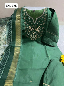 Premium Roman Silk Kurti Set - Kolkatta Handwork for Women | Sizes L-3XL