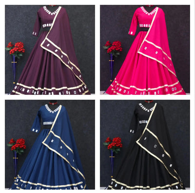 Premium Roman Silk Lehenga Choli with Mirror Work - Festive Garba Wear for Women