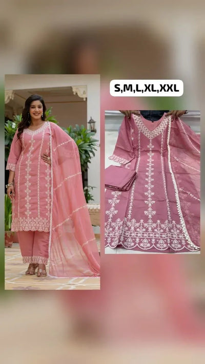 Premium Roman Silk Salwar Suit Set with Heavy Embroidery Dupatta - Festive Wear for Women