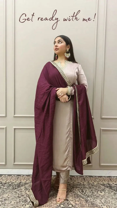 Premium Roman Silk Suit - Elegant Embroidered Festive Kurti Set for Women