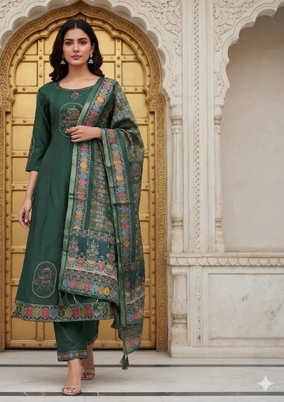Premium Roman Silk Suit Set - Designer Festive Wear with Hand Work & Chanderi Dupatta