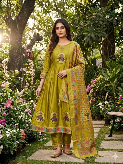 Premium Roman Silk Suit Set - Designer Festive Wear with Hand Work & Chanderi Dupatta