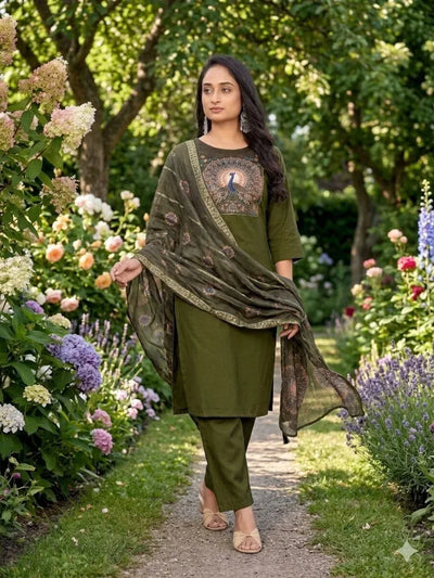 Premium Roman Silk Suit Set - Festive Wear Digital Print Dress for Women