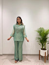 Premium Salsa Silk Co-Ord Set with Hand Embroidered Shrug - Festive Wear for Women