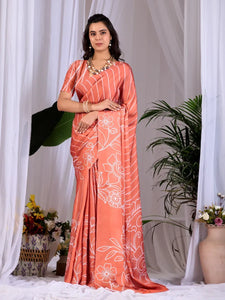 Premium Satin Georgette Saree - Floral Print Festive Wear for Women