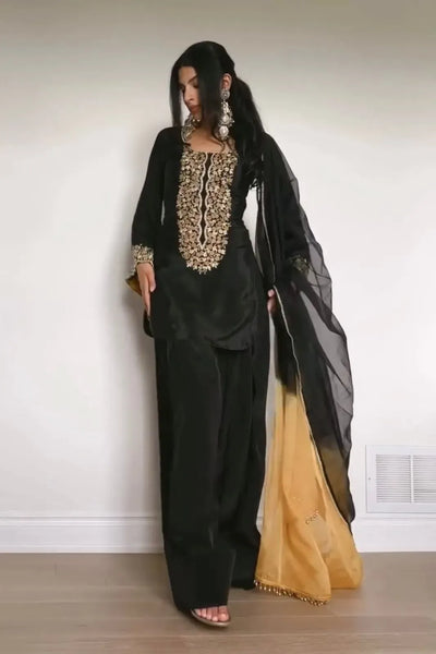 Premium Satin Palazzo Set with Heavy Embroidery for Festive Party Wear