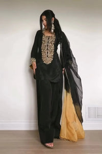 Premium Satin Palazzo Set with Heavy Embroidery for Festive Party Wear
