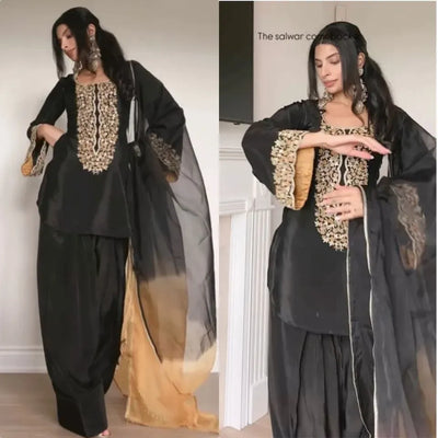 Premium Satin Palazzo Set with Heavy Embroidery for Festive Party Wear