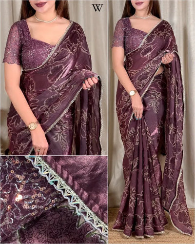 Premium Satin Saree - Designer Sequin Work for Wedding Season