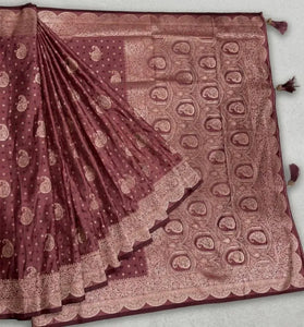 Premium Satin Saree - Heavy Floral Zari Border for Festive Occasions