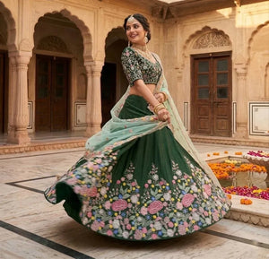 Premium Satin Silk Lehenga - Sequins Embroidery for Women