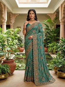 Premium Satin Silk Saree - Elegant Copper Sequin & Cutwork Border Festive Wear for Women