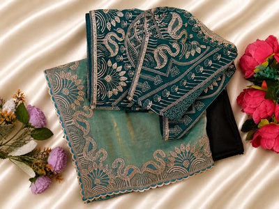 Premium Satin Silk Saree - Heavy Embroidery Wedding Wear