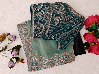 Premium Satin Silk Saree - Heavy Embroidery Wedding Wear