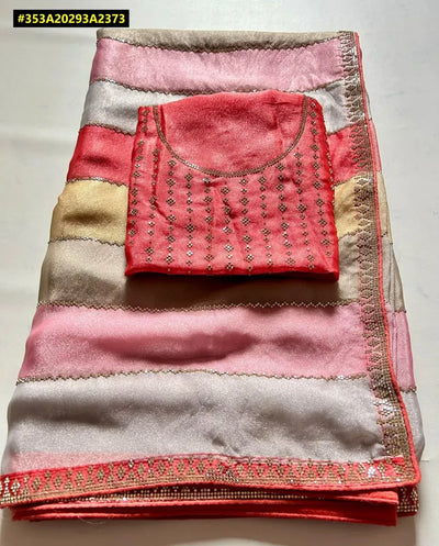 Premium Shimmer Silk Saree - Original Jarkan Work for Festive Occasions