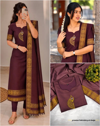 Premium Silk Cotton Kurti Set - Traditional Temple Wear with Dupatta | Sizes S-3XL