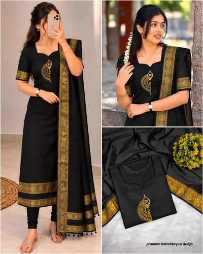 Premium Silk Cotton Kurti Set - Traditional Temple Wear with Dupatta | Sizes S-3XL