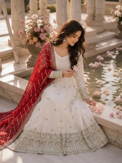 Premium Silk Gown with Dupatta - Heavy Sequence Embroidery Party Wear for Women