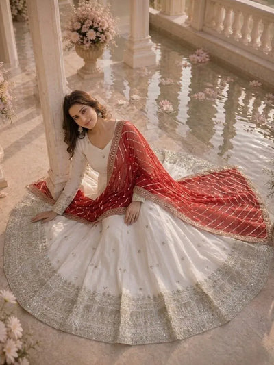 Premium Silk Gown with Dupatta - Heavy Sequence Embroidery Party Wear for Women
