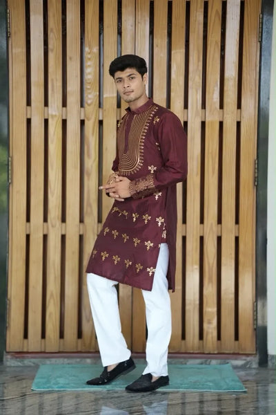 Premium Silk Kurta - Woven Elephant Pattern for Festive Wear