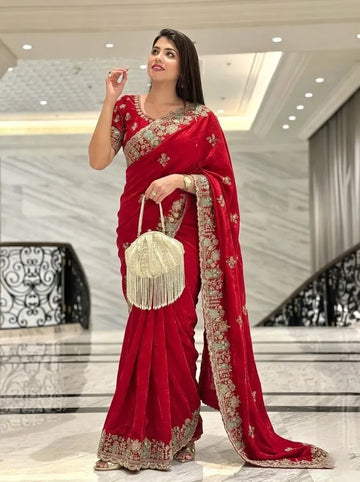 Premium Silk Saree with Heavy Zarkan Embroidery - Wedding Collection for Women