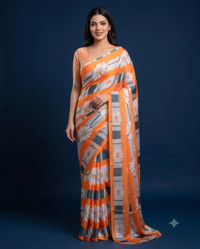 Premium Silk Satin Saree with Matching Blouse for Festive Wear
