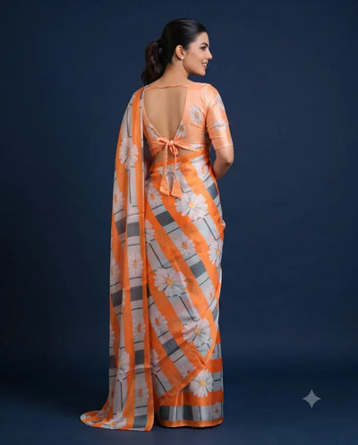 Premium Silk Satin Saree with Matching Blouse for Festive Wear