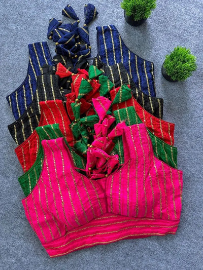 Premium Silk Sequence Embroidered Blouse - Elegant Readymade Festive Wear