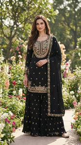 Premium Silk Sharara Suit Set - Embroidered Festive Wear for Women