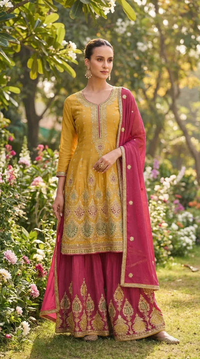 Premium Silk Sharara Suit Set - Embroidered Festive Wear for Women