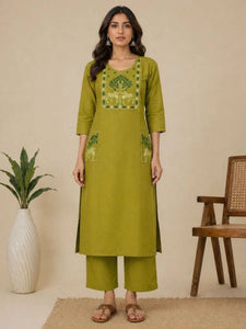 Premium Slub Cotton Kurti Set - Elegant Festive Wear