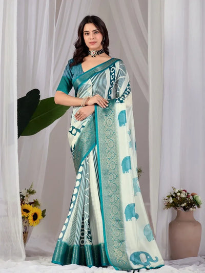 Premium Soft Lichi Silk Saree - Elegant Elephant Print Festive Wear for Women