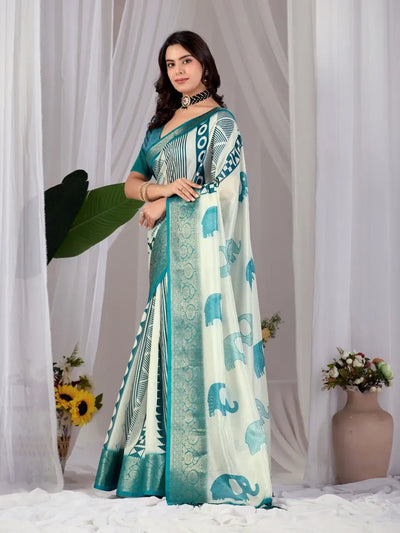 Premium Soft Lichi Silk Saree - Elegant Elephant Print Festive Wear for Women