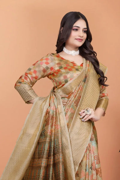 Premium Soft Silk Saree with Autumn Leaf Print for Weddings