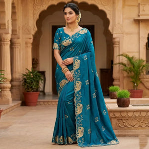 Premium Soft Space Silk Saree - Gold Zari Elephant Embroidery Festive Wear for Women