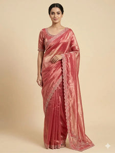 Premium Space Silk Saree with Elegant Zarkan Diamond Work