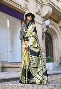 Premium Spanish Satin Saree - Modern Abstract Prints for Festive & Party Wear