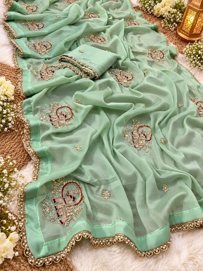 Premium Star Georgette Saree - Elephant Motif Party Wear for Women