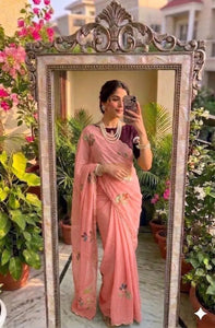 Premium Star Georgette Saree - Floral Patchwork Festive Wear