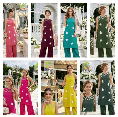 Premium Straight Cut Silk Kurti Set - Handcrafted Flower Embroidery Festive Wear for Women