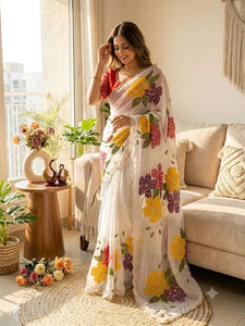 Premium Tebby Silk Floral Saree with Sequins - Festive Wear for Women