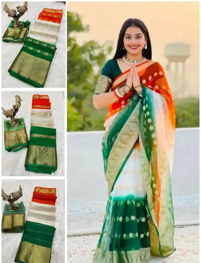 Premium Tiranga Kora Organza Saree with Pure Zari Weaving