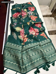 Premium Tussar Silk Saree for Women | Digital Floral & Kalamkari Print Ethnic Wear
