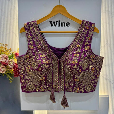 Premium V-Neck Beads Work Silk Blouse - Heavy Embroidered Festive Wear