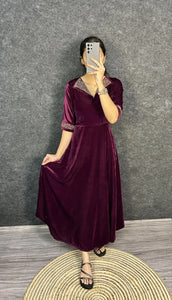 Premium Velvet Gown with Designer Hand Work - Elegant Wedding & Festive Wear