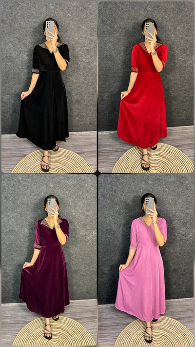 Premium Velvet Gown with Designer Hand Work - Elegant Wedding & Festive Wear