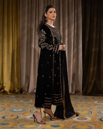 Premium Velvet Party Wear Suit - Heavy Embroidery Sequence Work Festive Collection