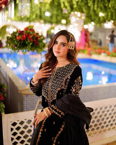 Premium Velvet Party Wear Suit - Heavy Embroidery Sequence Work Festive Collection